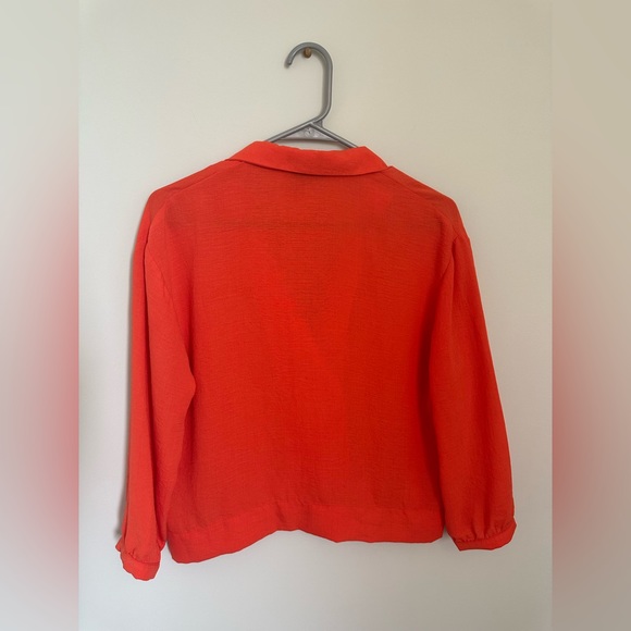 Orange Button Up Crop Top Blouse - Picture 2 of 2
